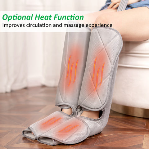 Leg Massager for Circulation with Heat, Air Compression Foot and Calf Massage Machine, 3 Modes 4 Intensities Adjustable Leg Wraps for Feet, Legs, Calves Muscle Relaxation - Home and Office Use